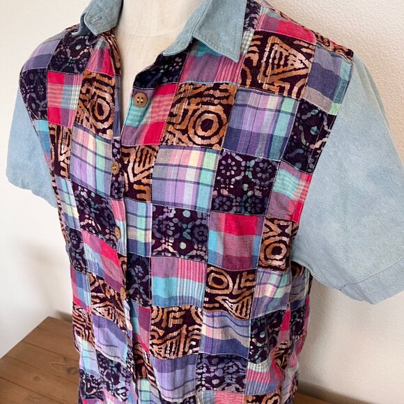 90's Unique Funky Patchwork Shirt - Unisex - Gender Neutral - Size Large - Picture 3 of 10